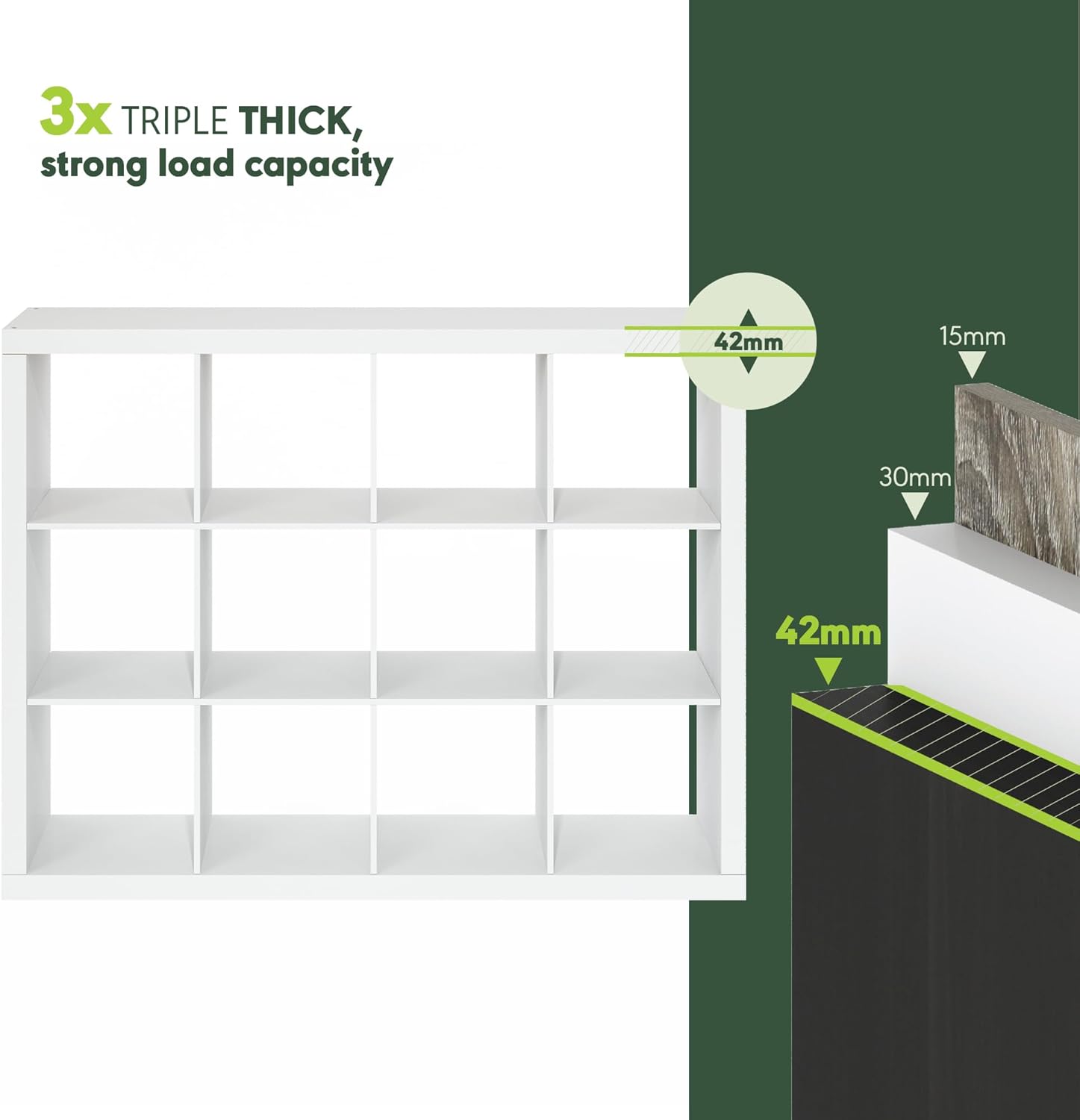 16-Cube Bookshelf, Triple Thick Frame, Black Dark Oak, Storage for Living Room & Home Office