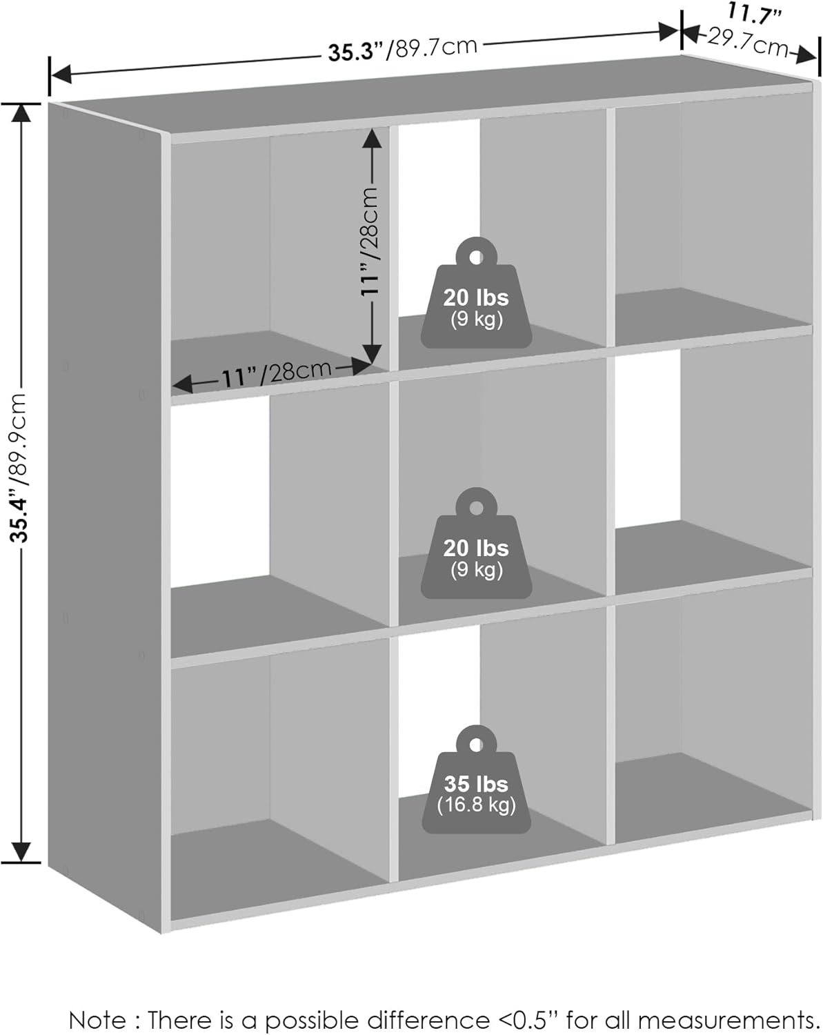 8-Cube Horizontal Bookshelf, White, Cube Storage Organizer for Bedroom & Living Room