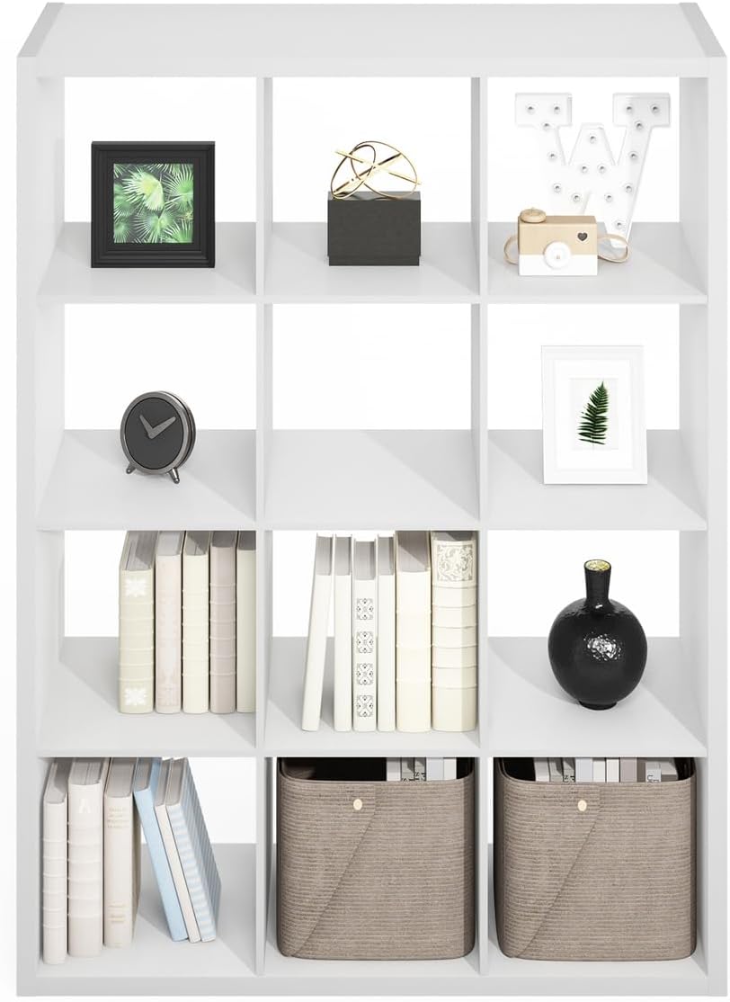 16-Cube Open Storage Shelf, Extra Thick Frame, White, Display & Organization