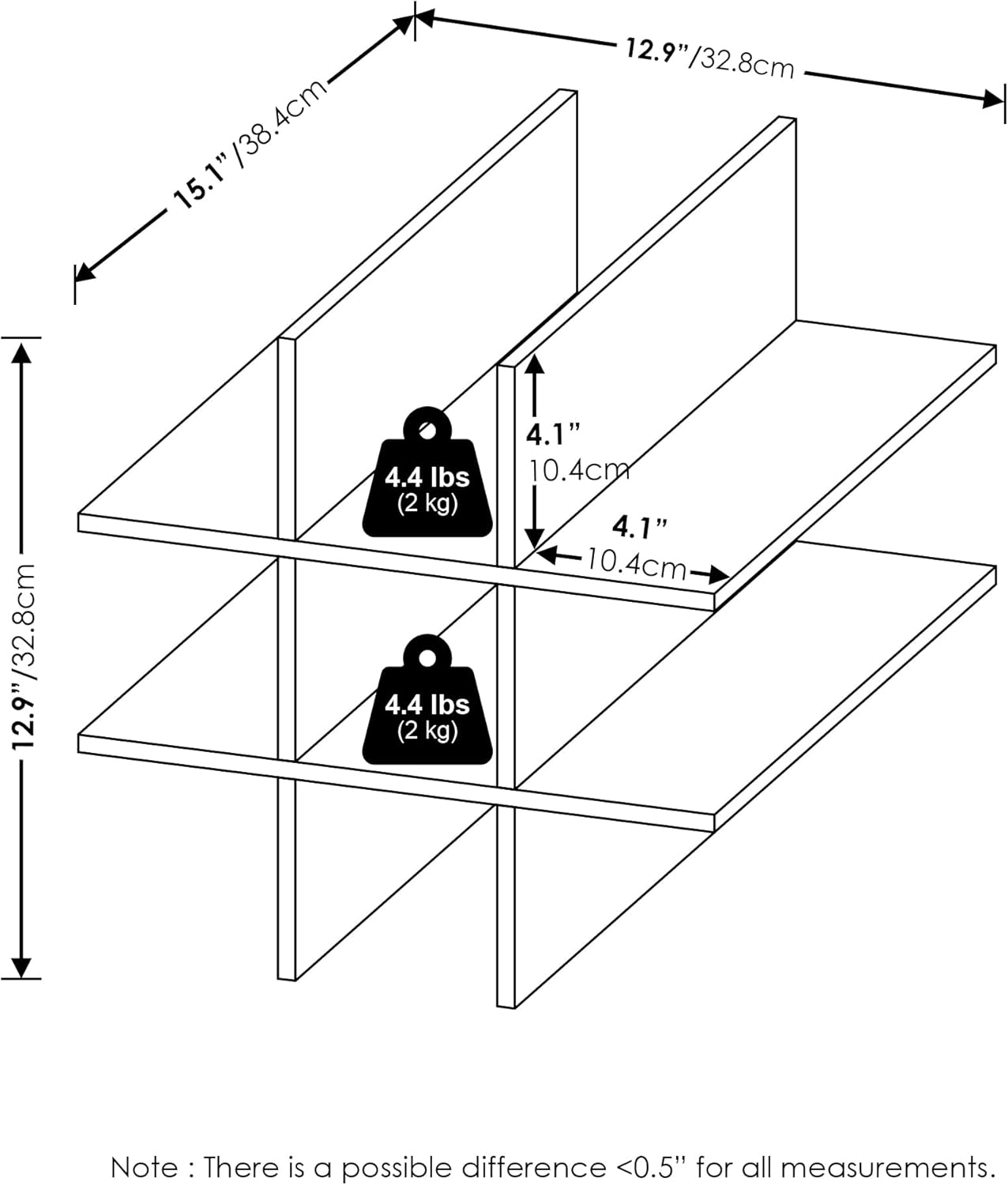 2-Tier Cube Insert Shelf, H-Shelf Organizer, Fits 3x3 Cubes and Kallax, White