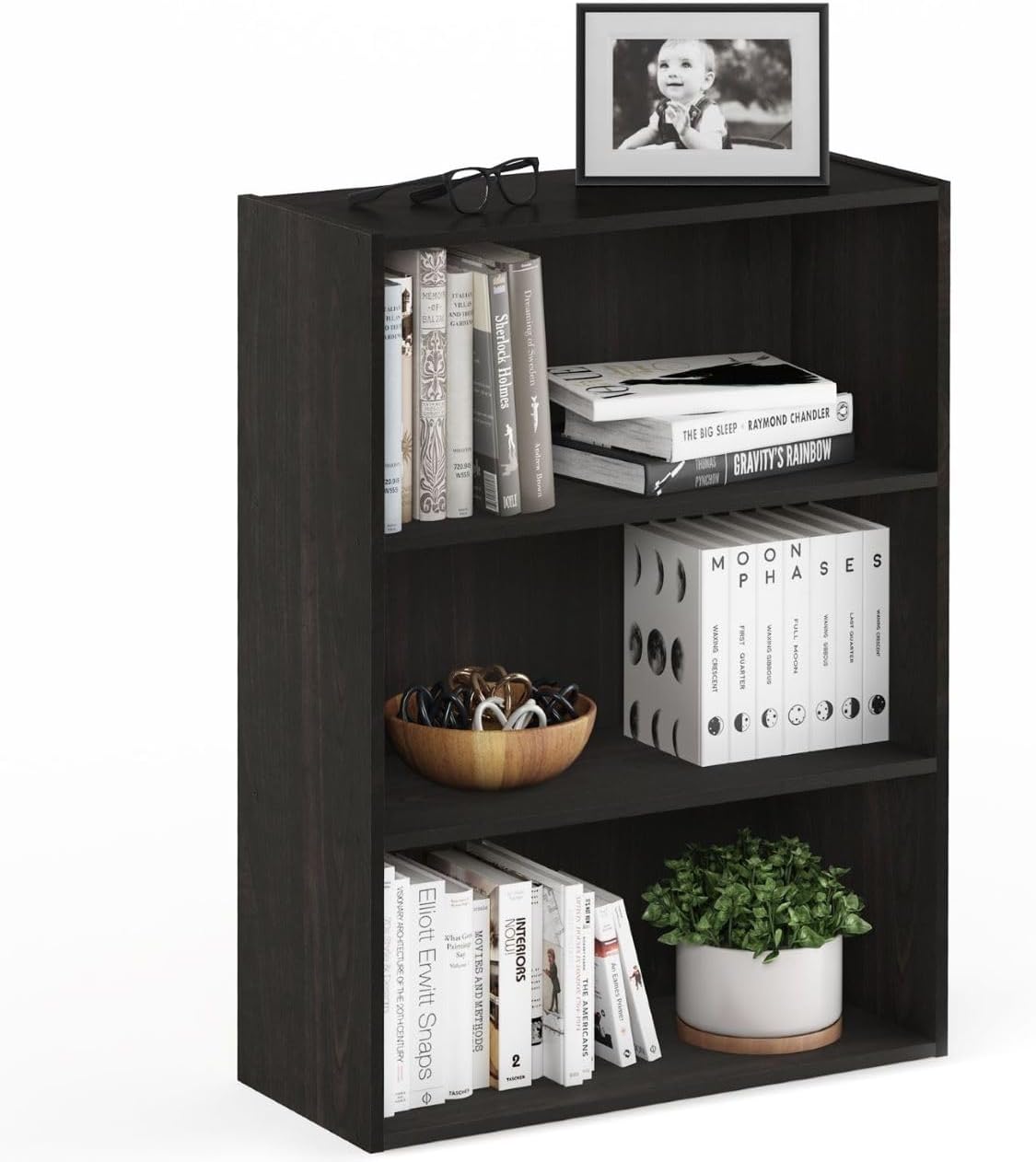 5-Cube Closed Back Bookshelf, Extra Thick Frame, Dark Oak, Storage Organizer