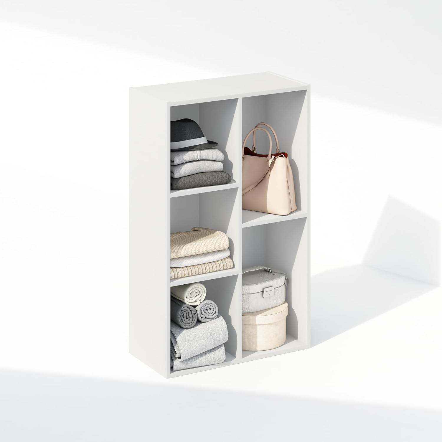 5-Cube Reversible Closet Shelf Organizer, White, Storage for Bedroom or Closet
