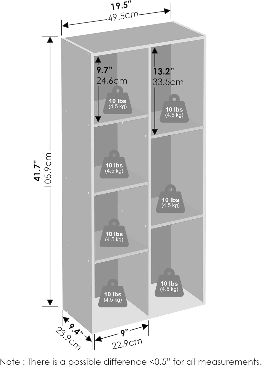 5-Cube Reversible Closet Shelf Organizer, White, Storage for Bedroom or Closet