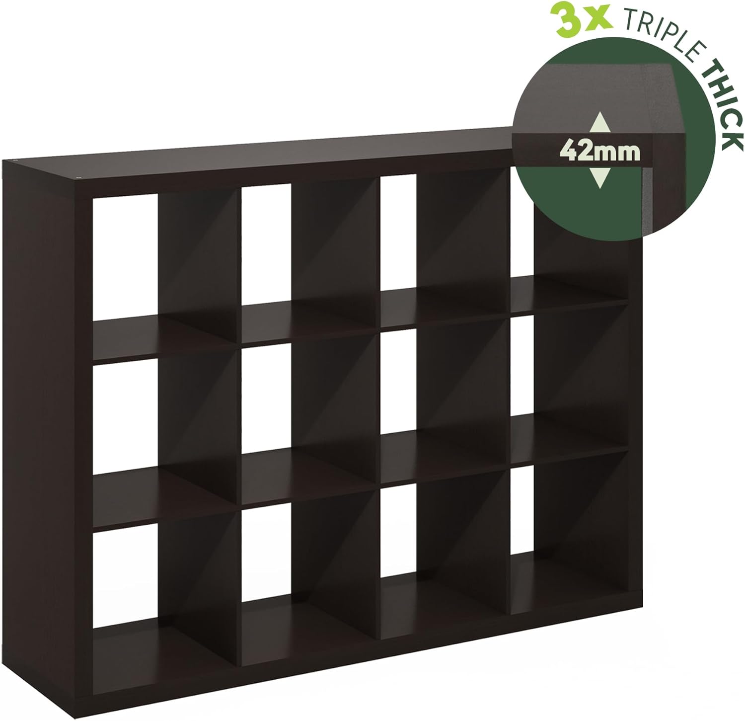 16-Cube Bookshelf, Triple Thick Frame, Black Dark Oak, Storage for Living Room & Home Office