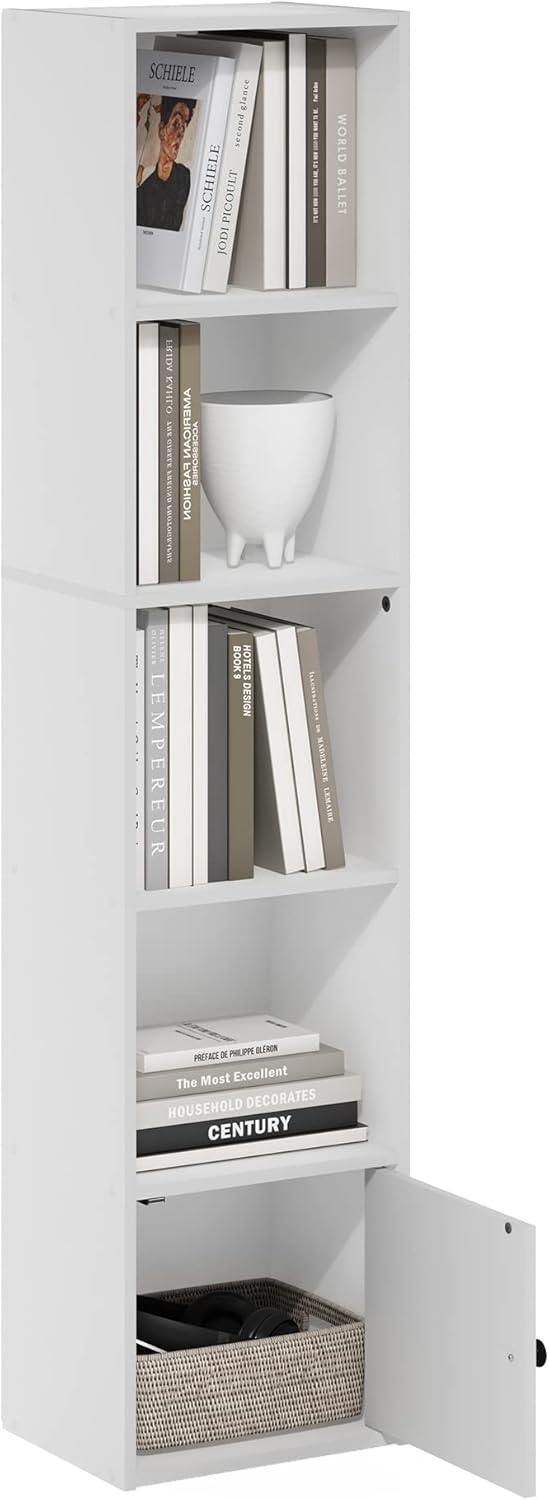 5-Cube Bookshelf, White, Reversible Bookcase for Living Room, Bedroom, Home Office