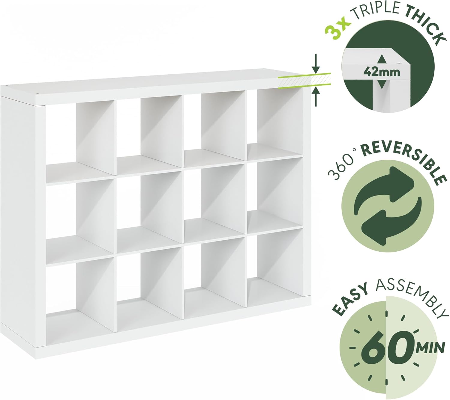 16-Cube Bookshelf, Triple Thick Frame, Black Dark Oak, Storage for Living Room & Home Office