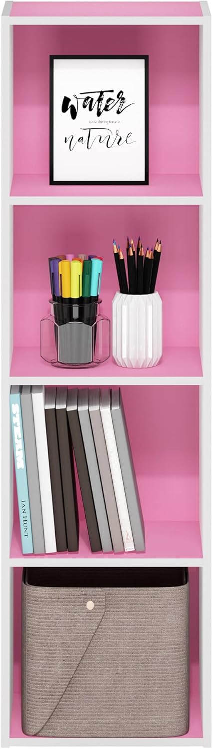 5-Cube Bookshelf, White, Reversible Bookcase for Living Room, Bedroom, Home Office