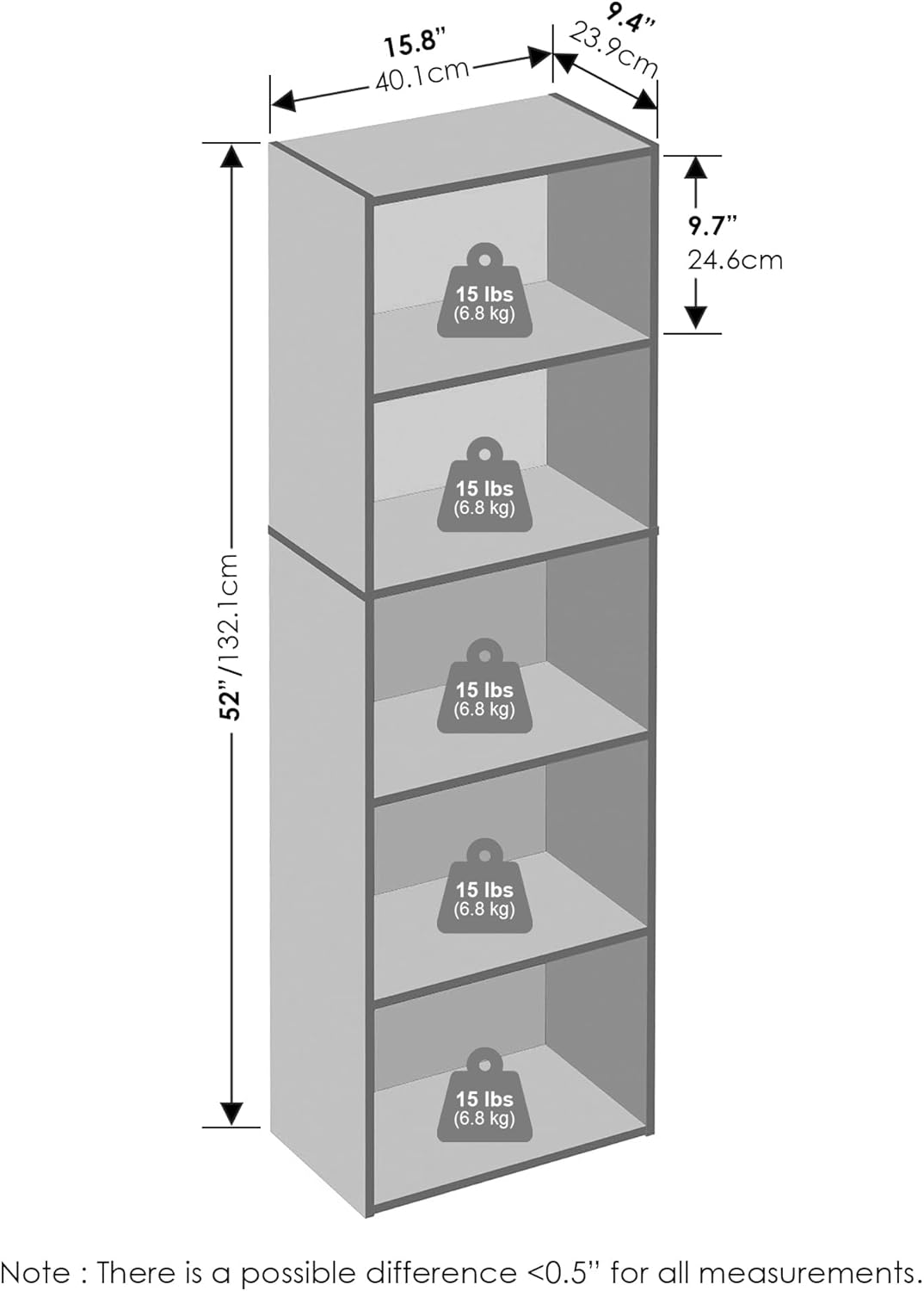 5-Cube Reversible Closet Shelf Organizer, White, Storage for Bedroom or Closet