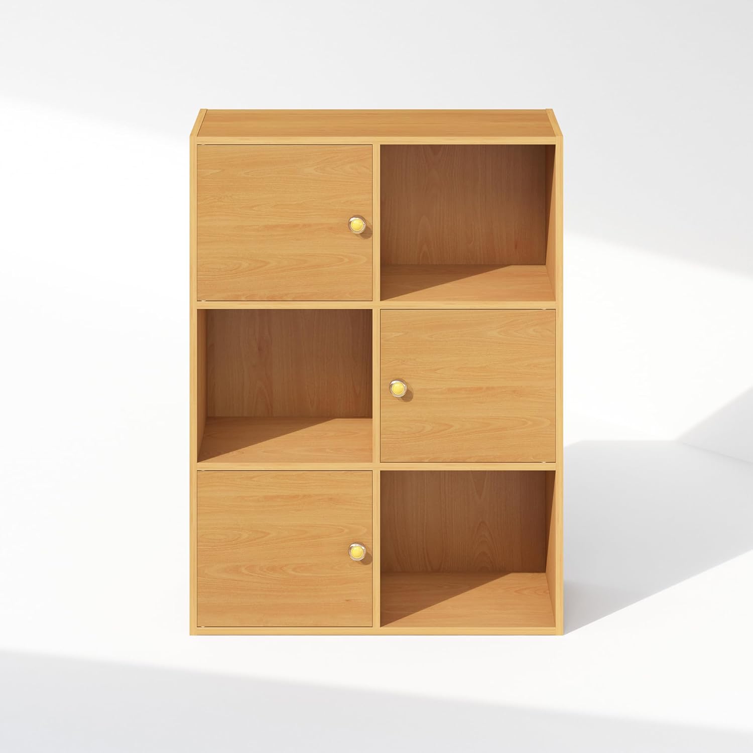 3x2 Cube Storage Bookcase Organizer with Bins, French Oak Grey/Black