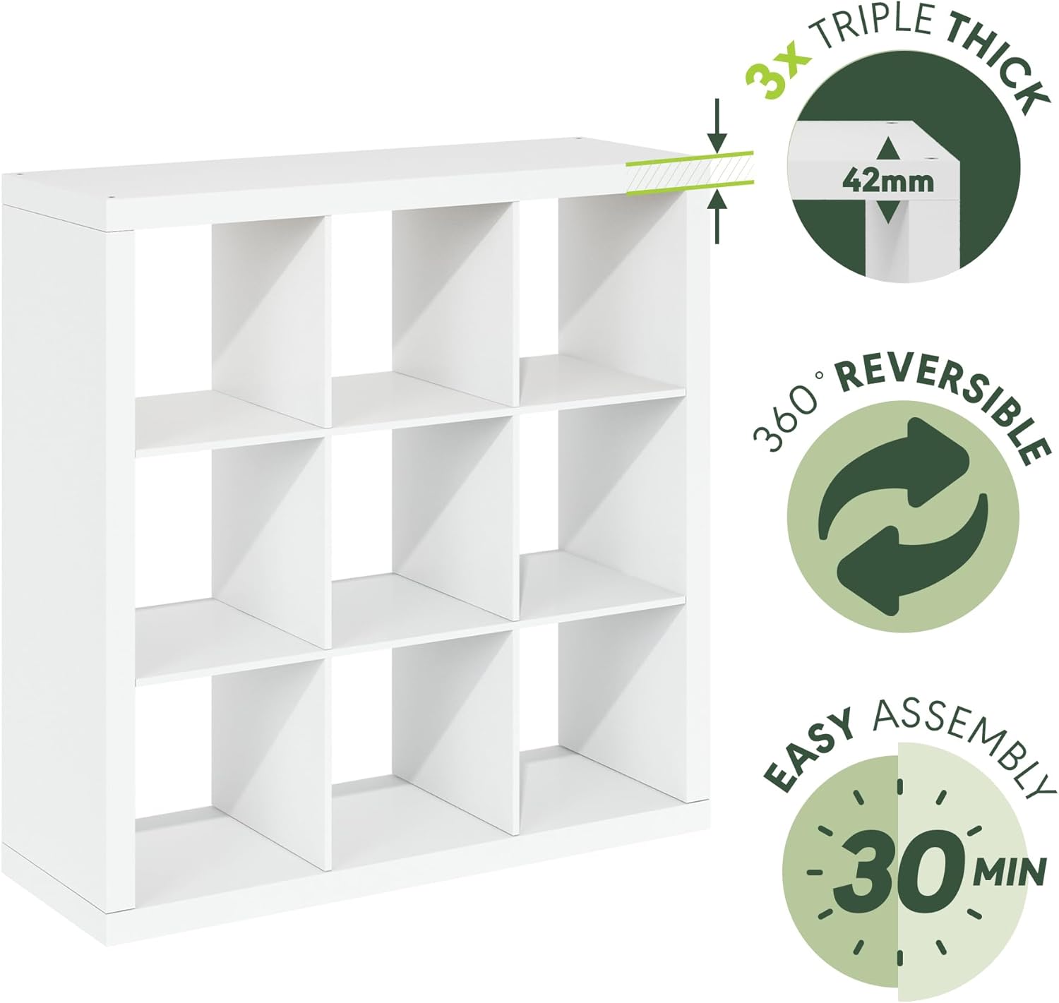 16-Cube Bookshelf, Triple Thick Frame, Black Dark Oak, Storage for Living Room & Home Office