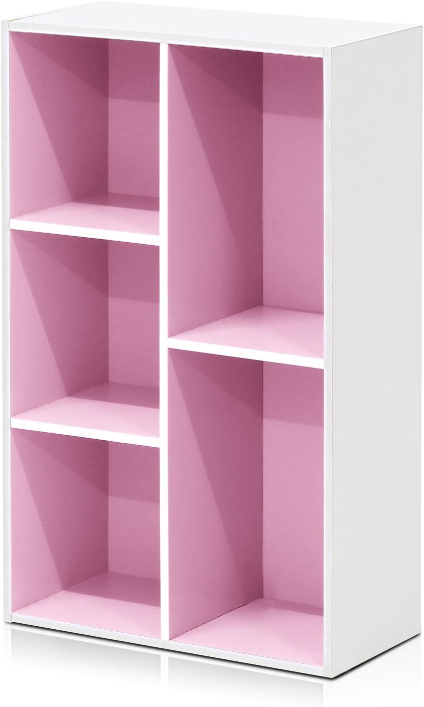 5-Cube Bookshelf, White, Reversible Bookcase for Living Room, Bedroom, Home Office