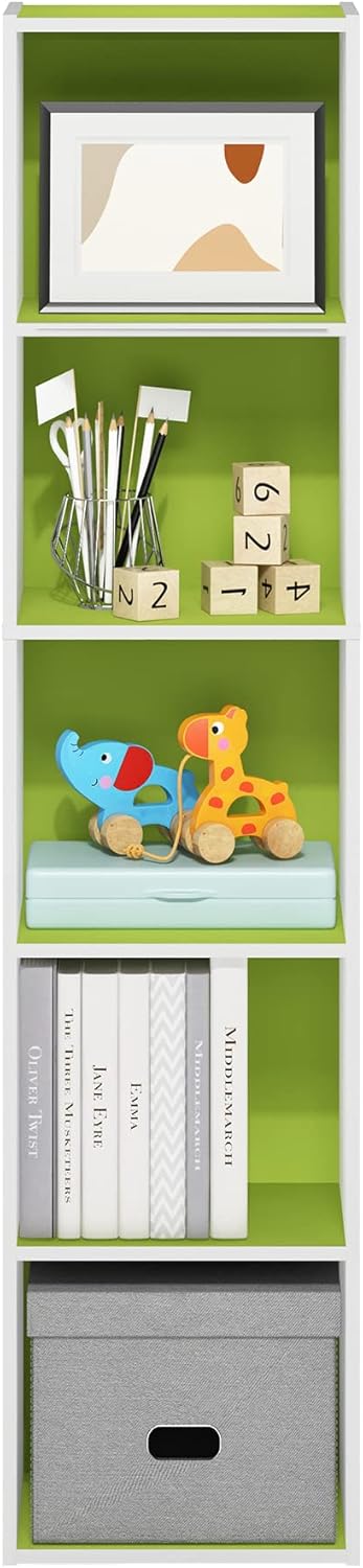 7-Cube Bookshelf, White, Bookcase for Living Room, Bedroom, Home Office