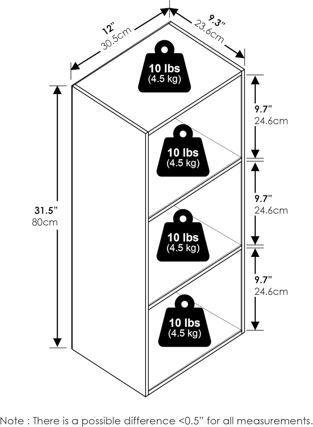 5-Cube Bookshelf, White, Reversible Bookcase for Living Room, Bedroom, Home Office