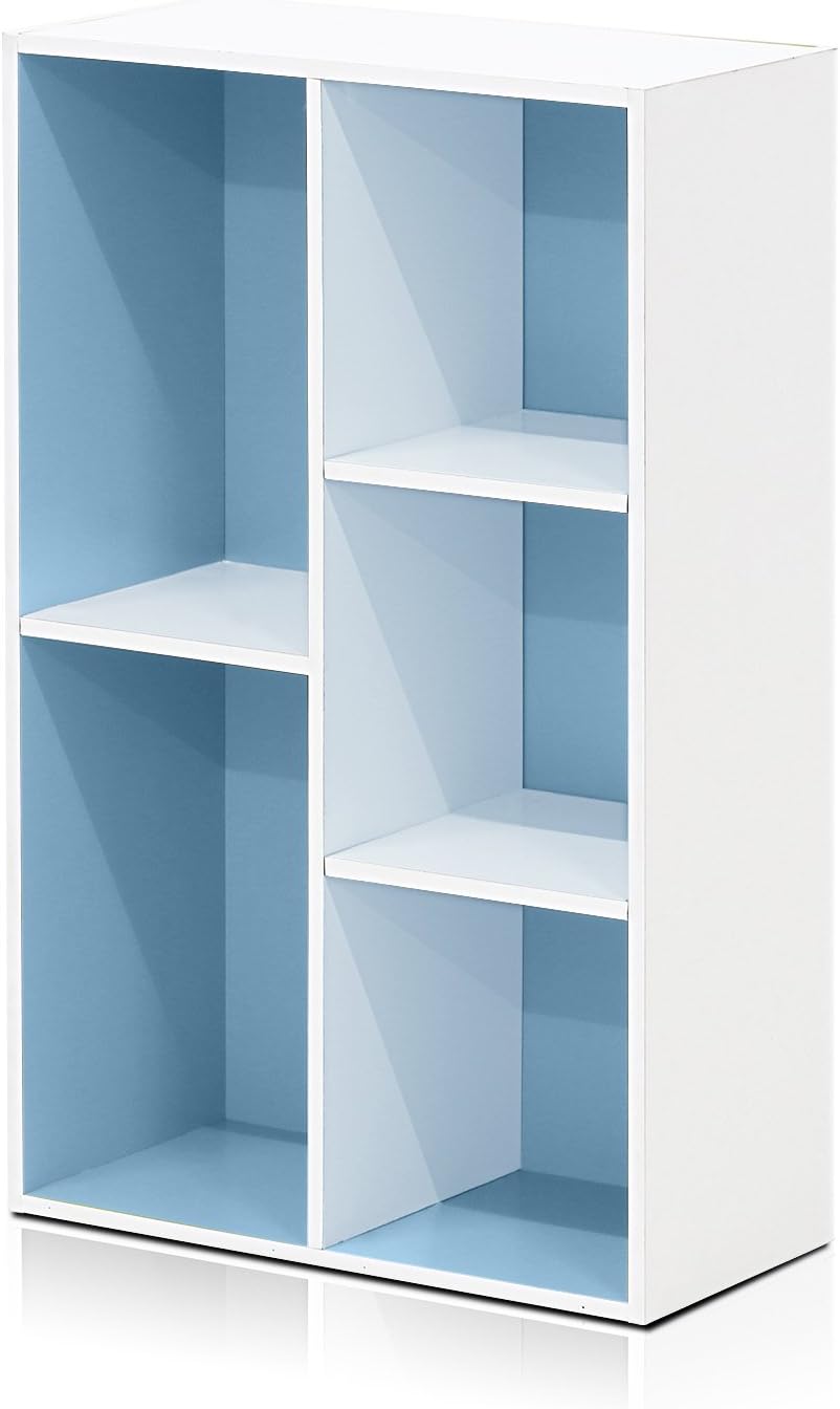 5-Cube Bookshelf, White, Reversible Bookcase for Living Room, Bedroom, Home Office
