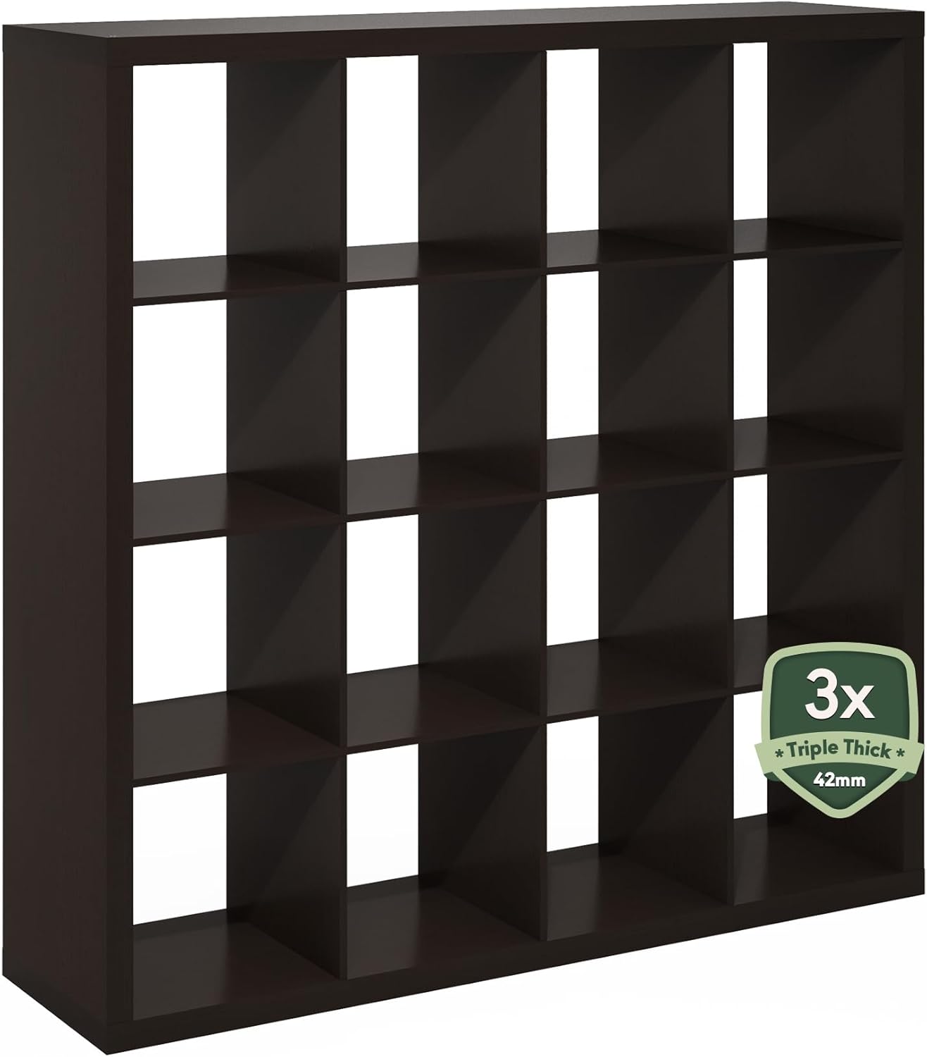 16-Cube Bookshelf, Triple Thick Frame, Black Dark Oak, Storage for Living Room & Home Office