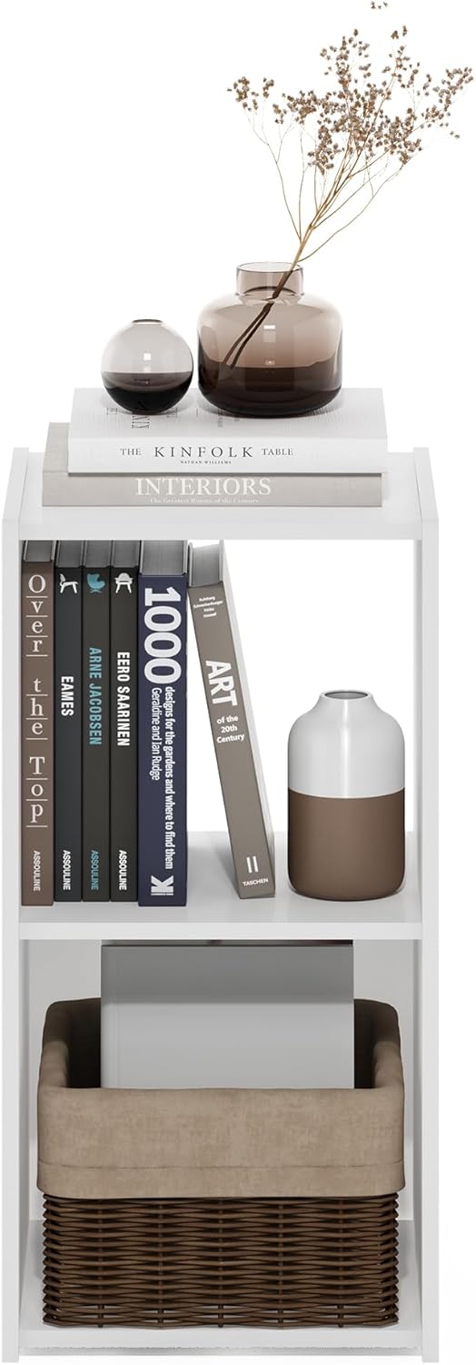 3x2 Cube Storage Bookcase Organizer with Bins, French Oak Grey/Black