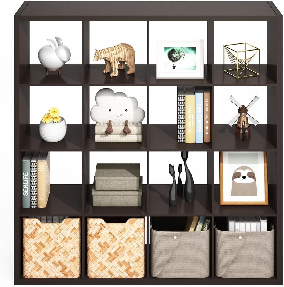 16-Cube Open Storage Shelf, Extra Thick Frame, White, Display & Organization