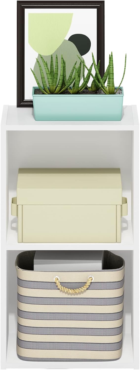 5-Cube Bookshelf, White, Reversible Bookcase for Living Room, Bedroom, Home Office