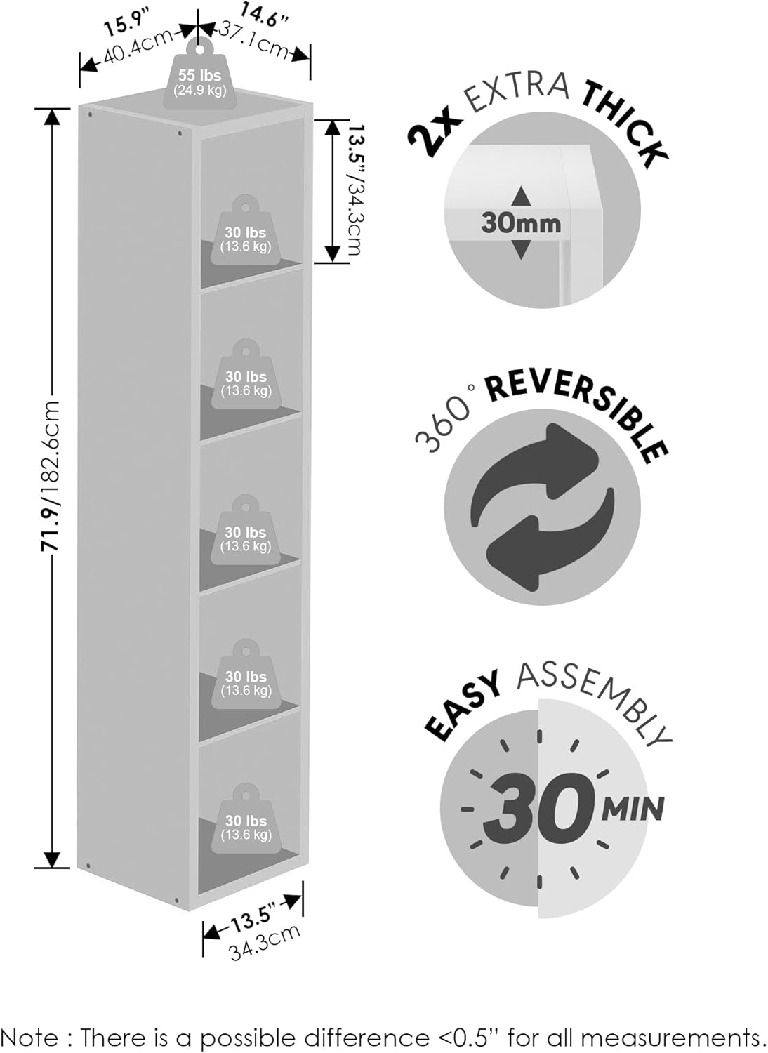 H-Shelf Cube Insert, Fits Extra Thick Cubes, White, Modular Storage Solution