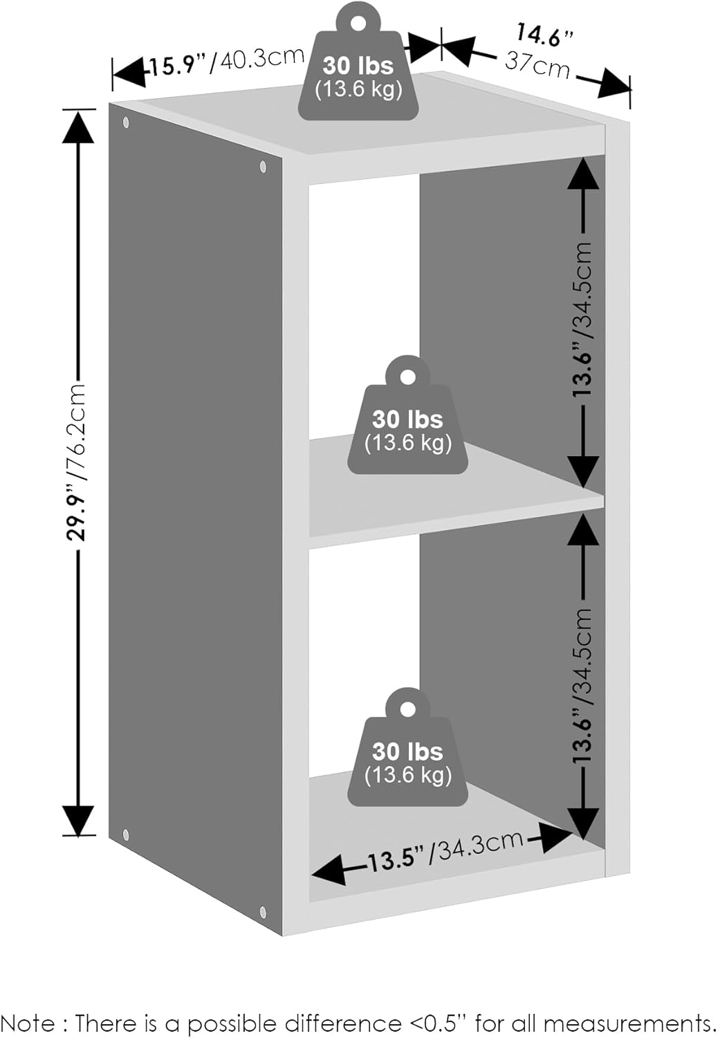 H-Shelf Cube Insert, Fits Extra Thick Cubes, White, Modular Storage Solution
