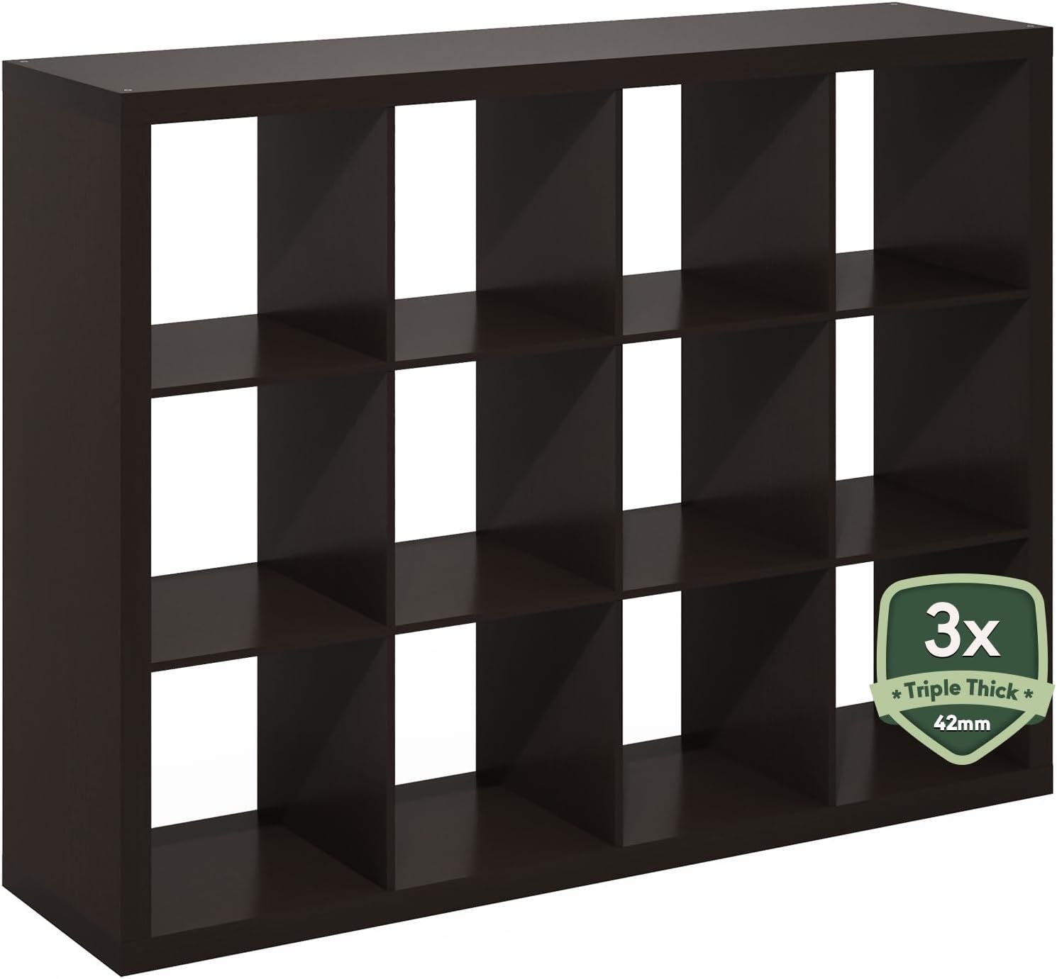 16-Cube Bookshelf, Triple Thick Frame, Black Dark Oak, Storage for Living Room & Home Office