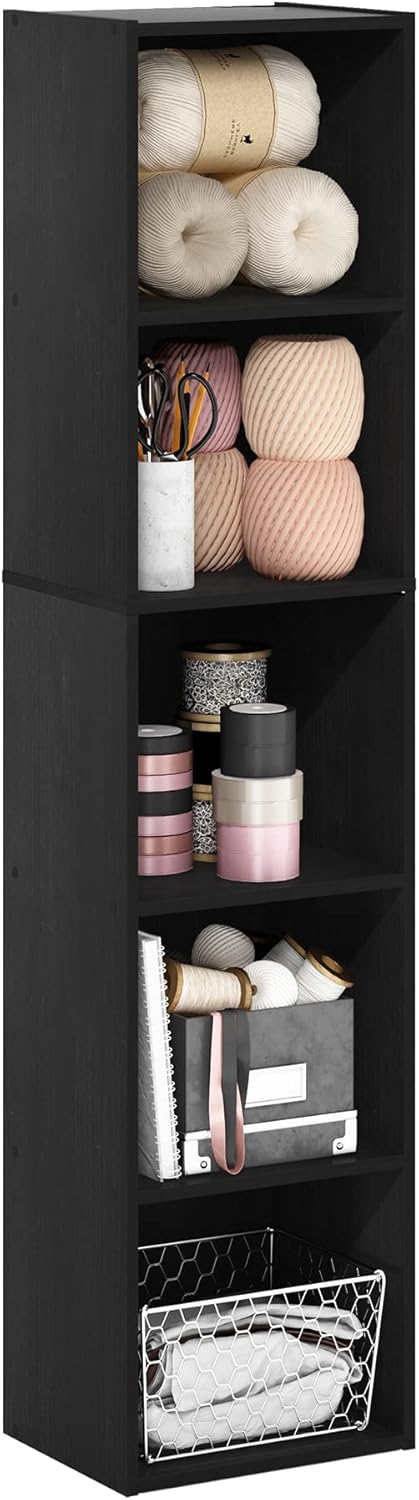 5-Cube Bookshelf, White, Reversible Bookcase for Living Room, Bedroom, Home Office