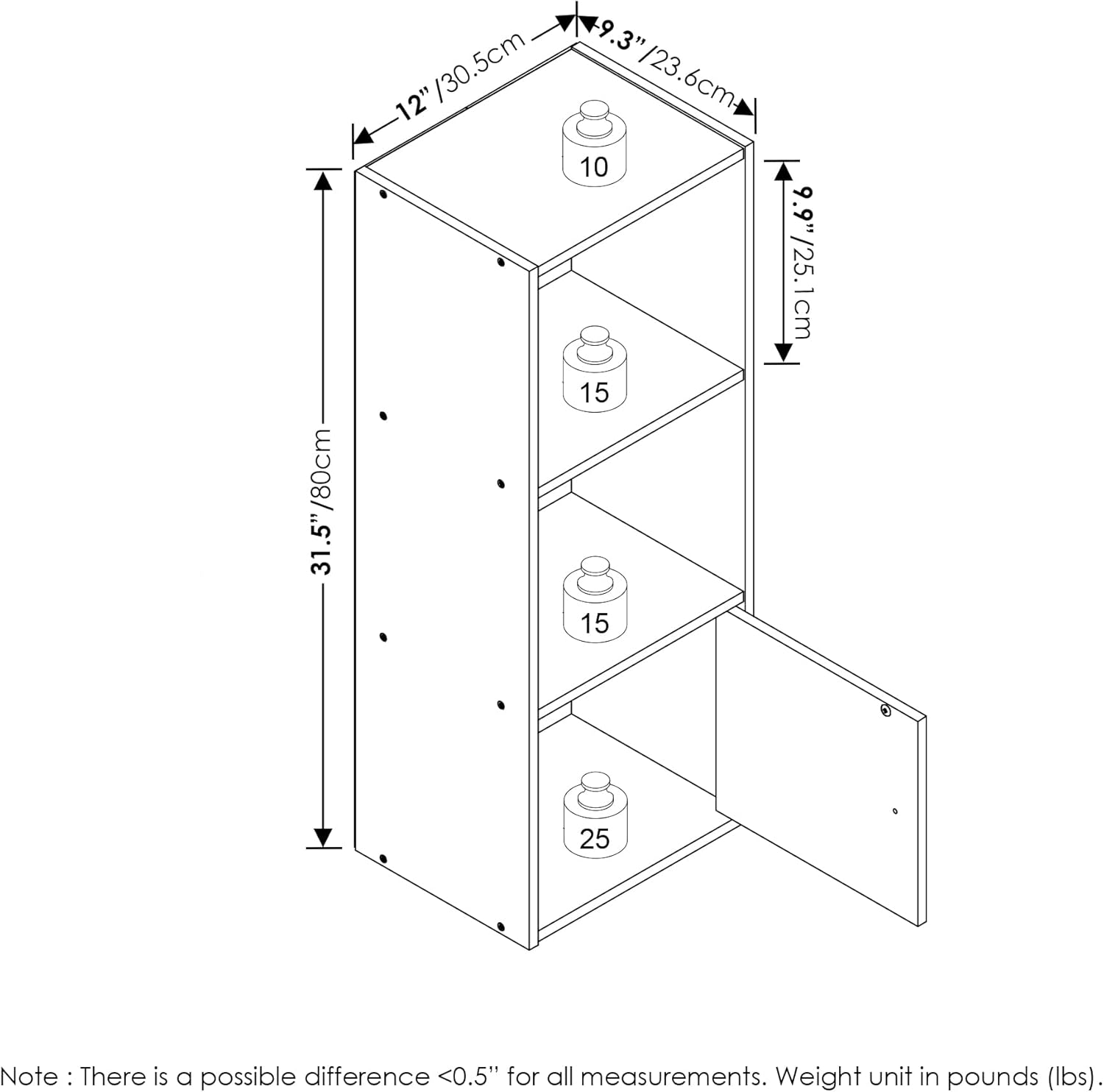 5-Cube Bookshelf, White, Reversible Bookcase for Living Room, Bedroom, Home Office