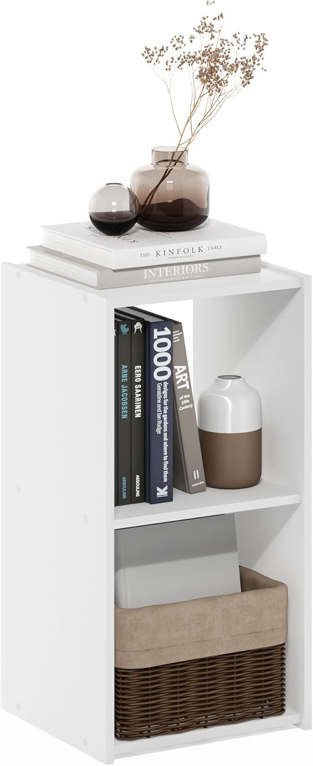 3x2 Cube Storage Bookcase Organizer with Bins, White/Black