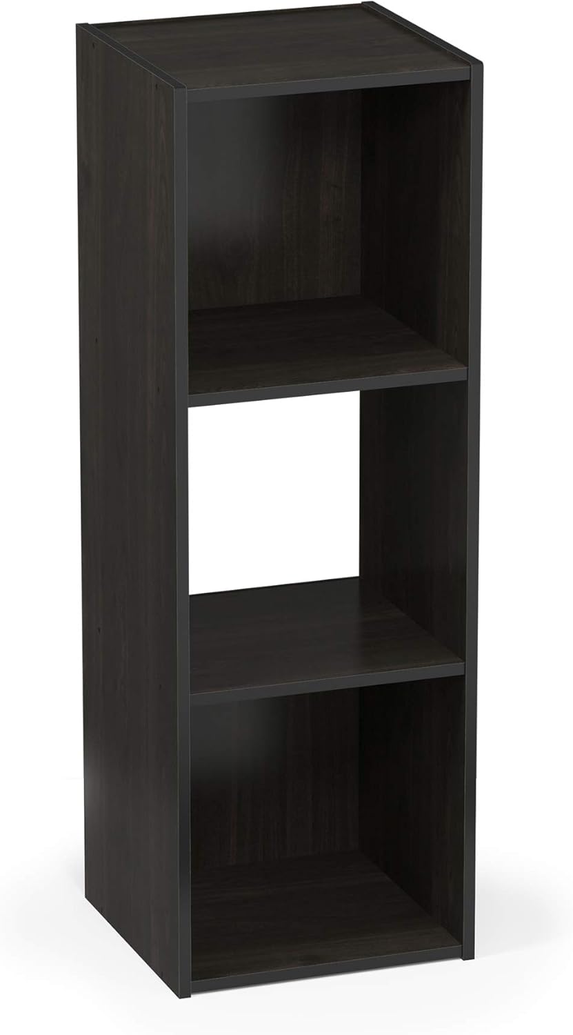 3x2 Cube Storage Bookcase Organizer with Bins, French Oak Grey/Black