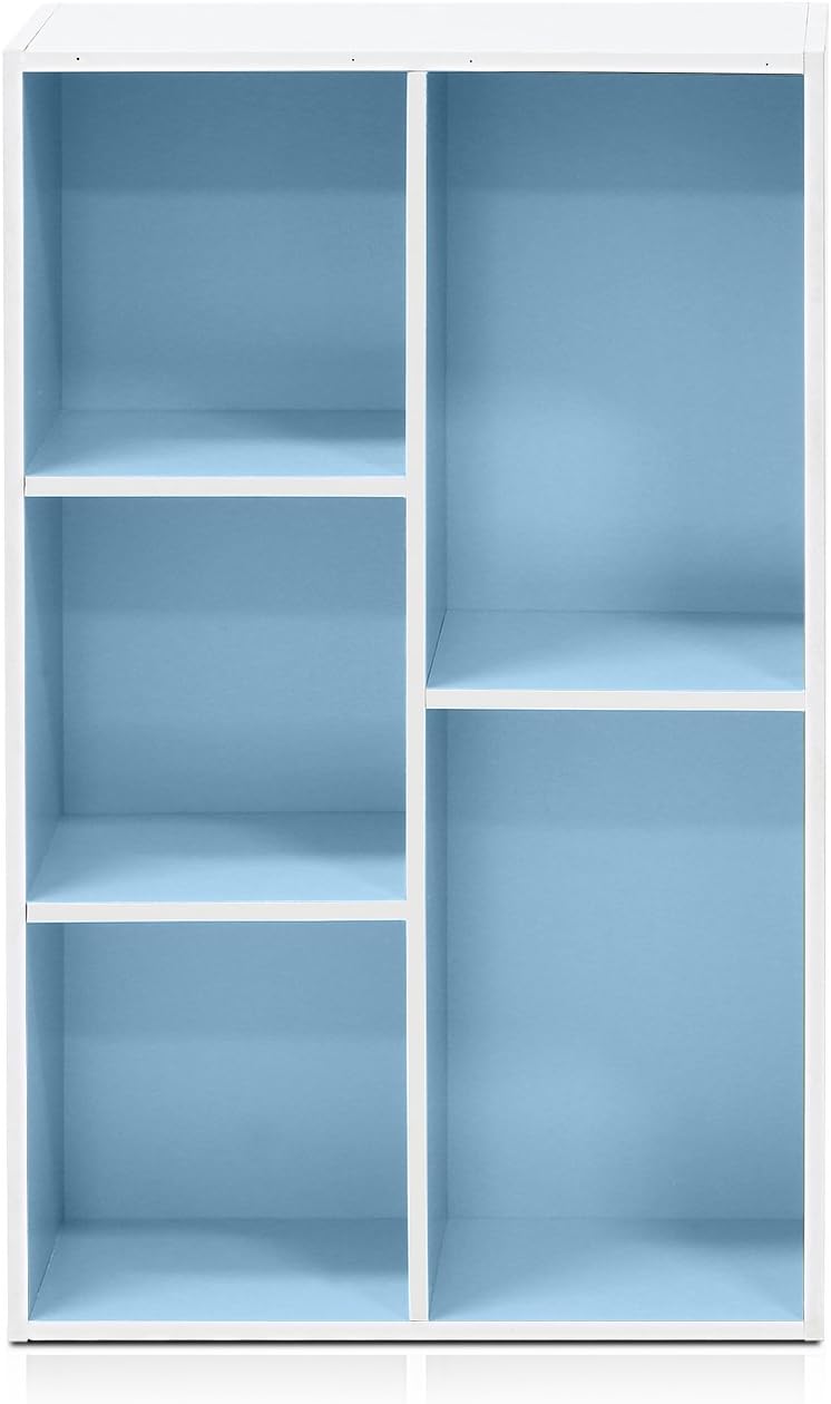 5-Cube Bookshelf, White, Reversible Bookcase for Living Room, Bedroom, Home Office