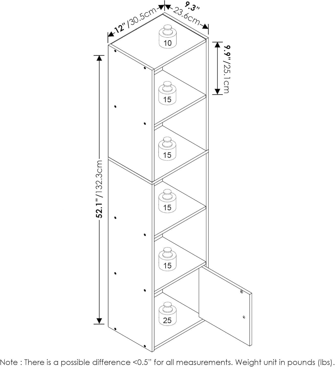5-Cube Bookshelf, White, Reversible Bookcase for Living Room, Bedroom, Home Office