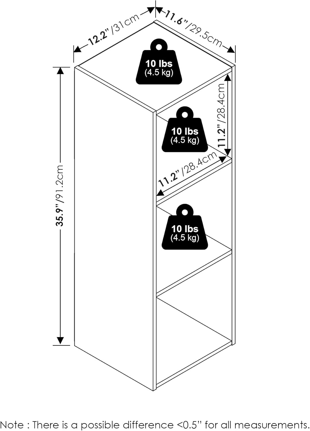 3x2 Cube Storage Bookcase Organizer with Bins, French Oak Grey/Black