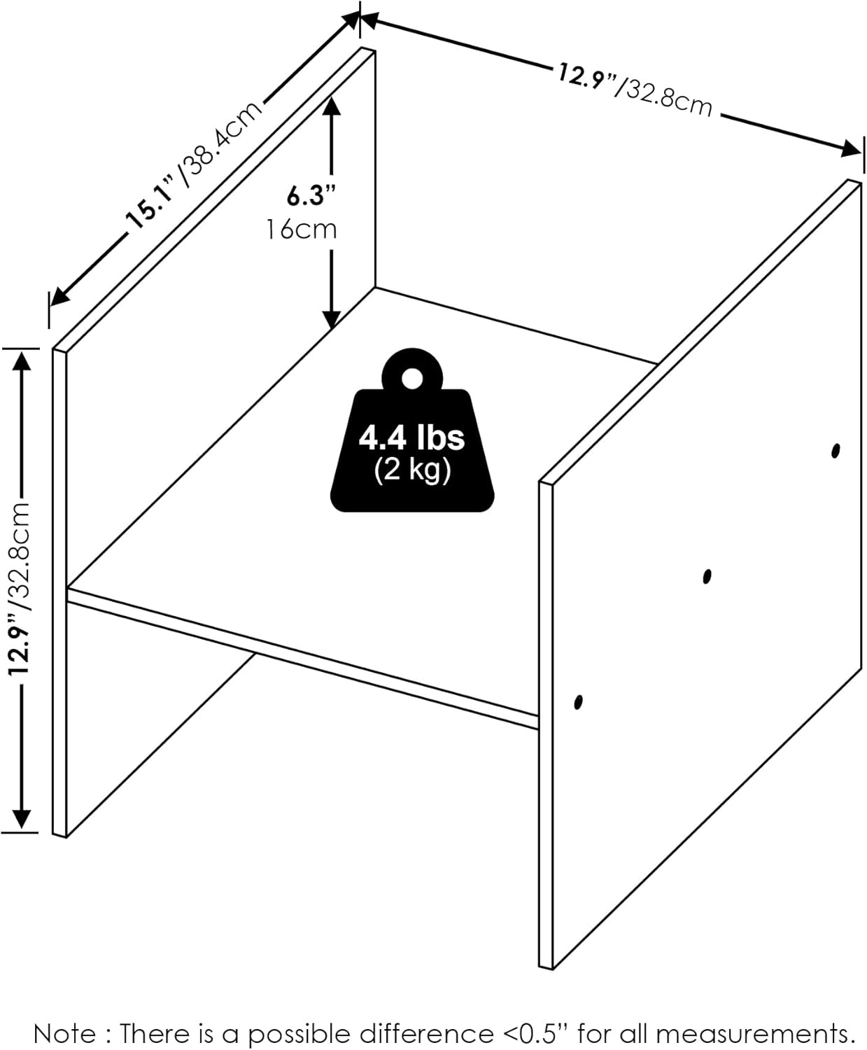 2-Tier Cube Insert Shelf, H-Shelf Organizer, Fits 3x3 Cubes and Kallax, White