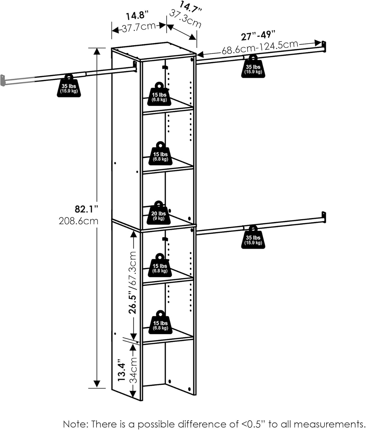 9-Cube Open Shelf Closet Organizer, White, Wardrobe and Bedroom Storage