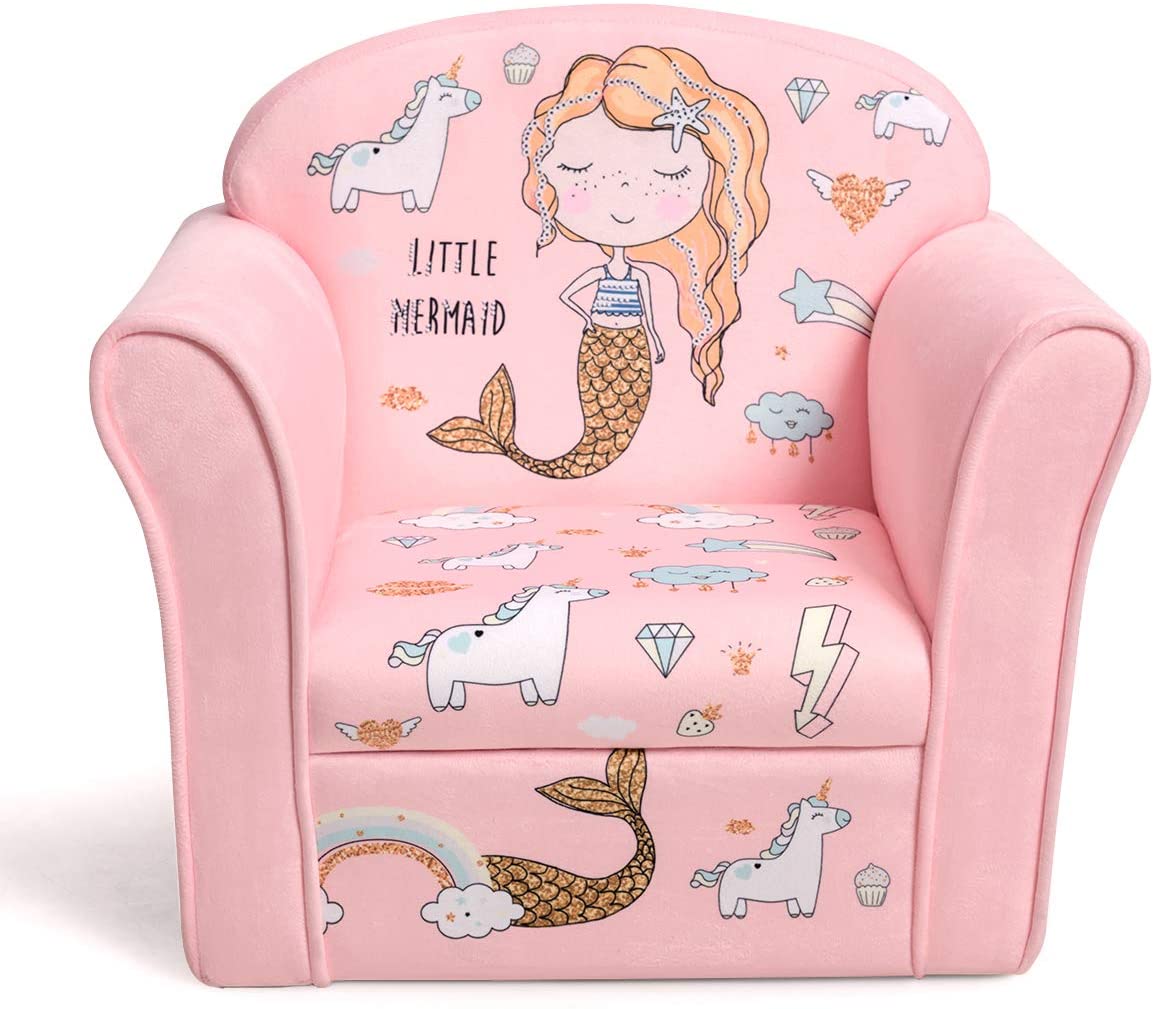 Kids Armrest Sofa with Pattern, Sturdy Wood Frame, Toddler Chair for Boys & Girls