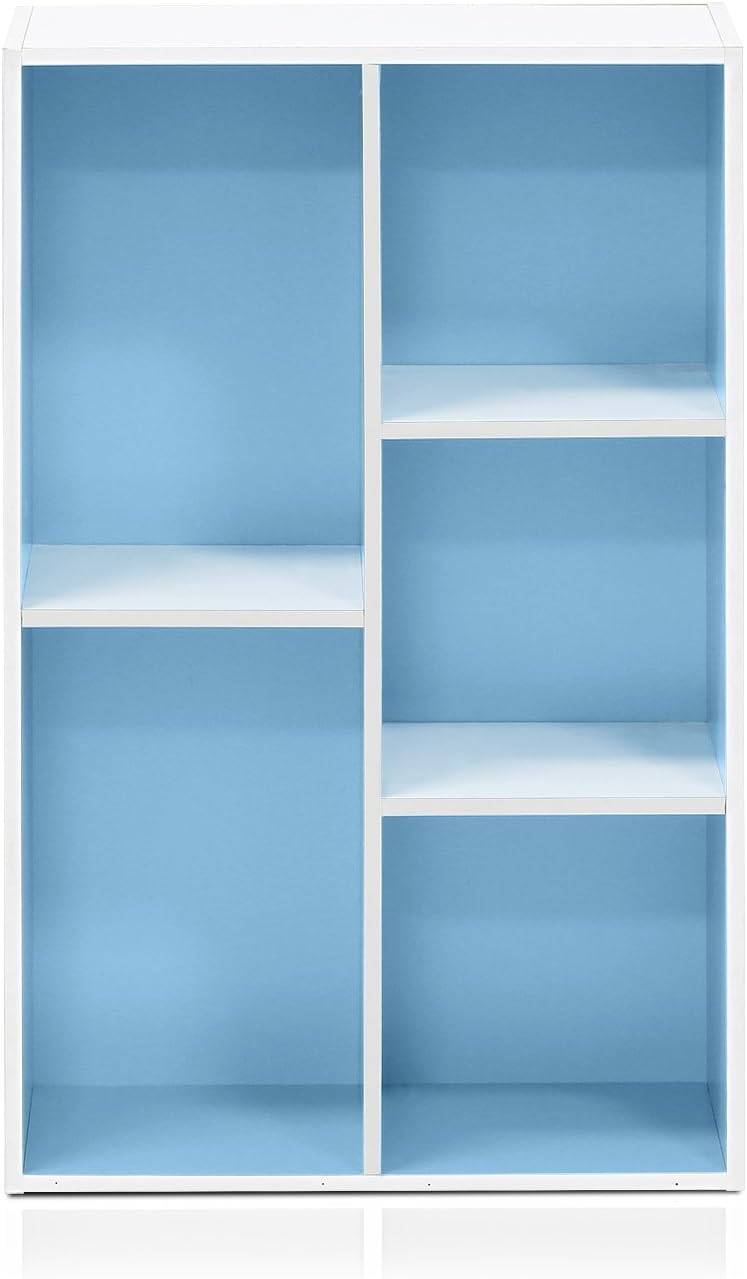 5-Cube Bookshelf, White, Reversible Bookcase for Living Room, Bedroom, Home Office