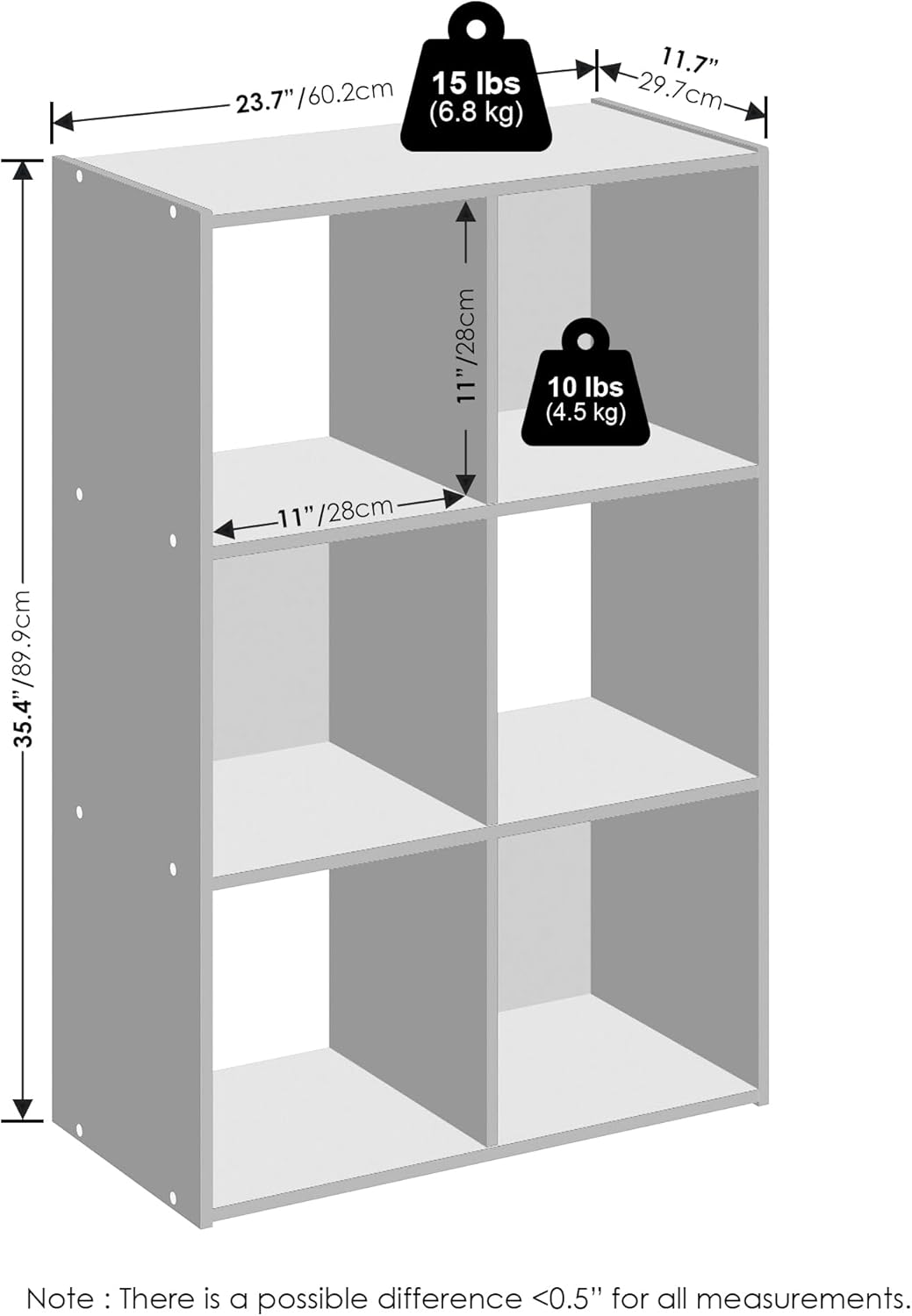 8-Cube Horizontal Bookshelf, White, Cube Storage Organizer for Bedroom & Living Room