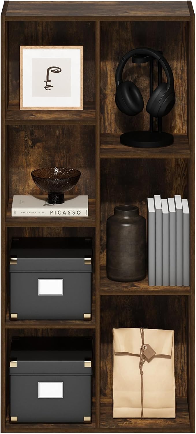 7-Cube Bookshelf, White, Bookcase for Living Room, Bedroom, Home Office