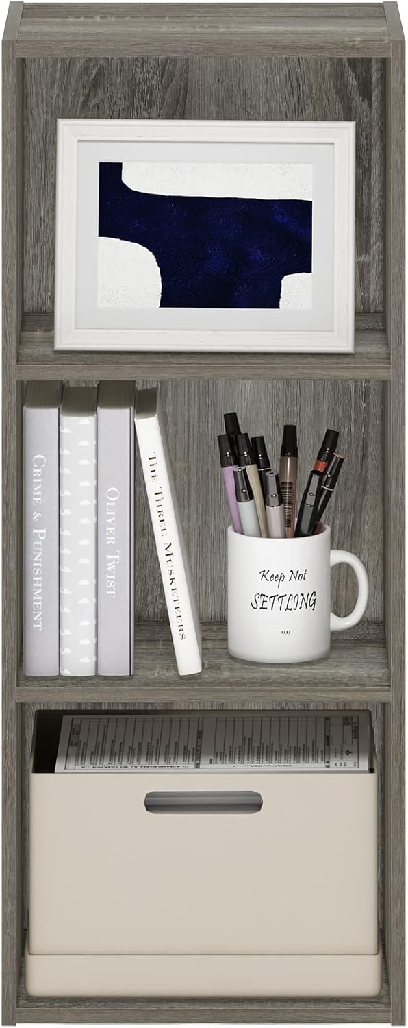 7-Cube Bookshelf, White, Bookcase for Living Room, Bedroom, Home Office