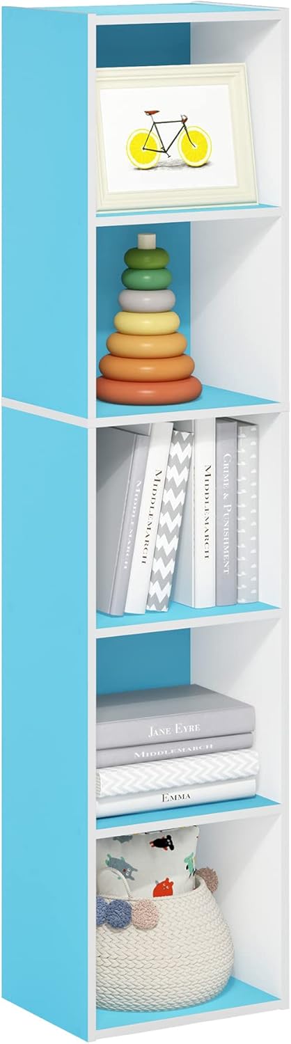 5-Cube Bookshelf, White, Reversible Bookcase for Living Room, Bedroom, Home Office