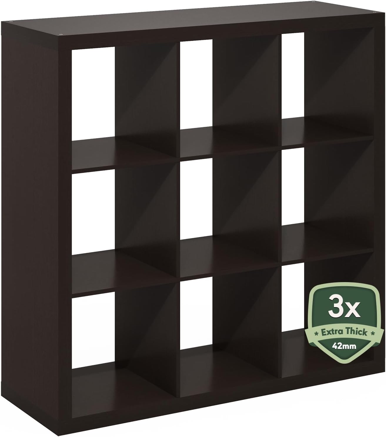 16-Cube Bookshelf, Triple Thick Frame, Black Dark Oak, Storage for Living Room & Home Office