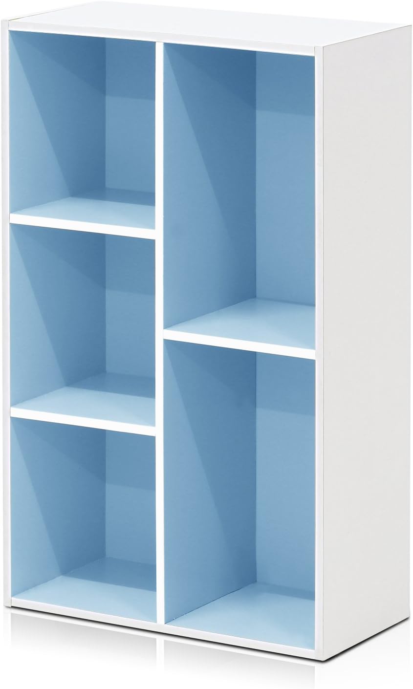 5-Cube Bookshelf, White, Reversible Bookcase for Living Room, Bedroom, Home Office