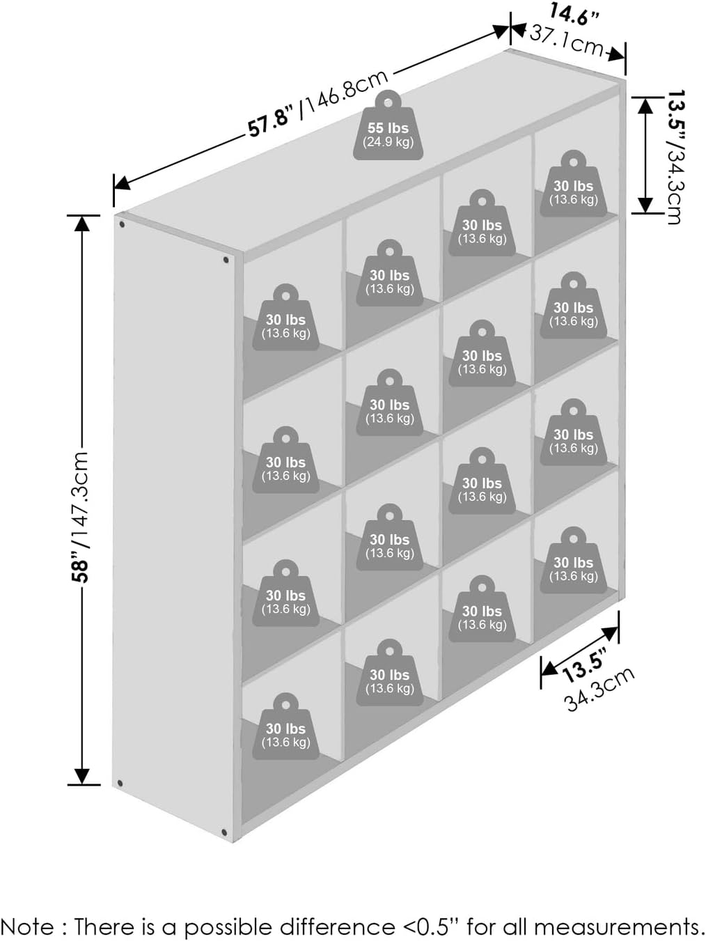 16-Cube Open Storage Shelf, Extra Thick Frame, White, Display & Organization