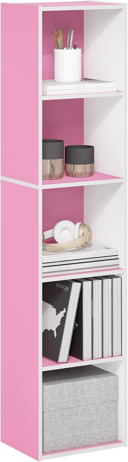 5-Cube Bookshelf, White, Reversible Bookcase for Living Room, Bedroom, Home Office