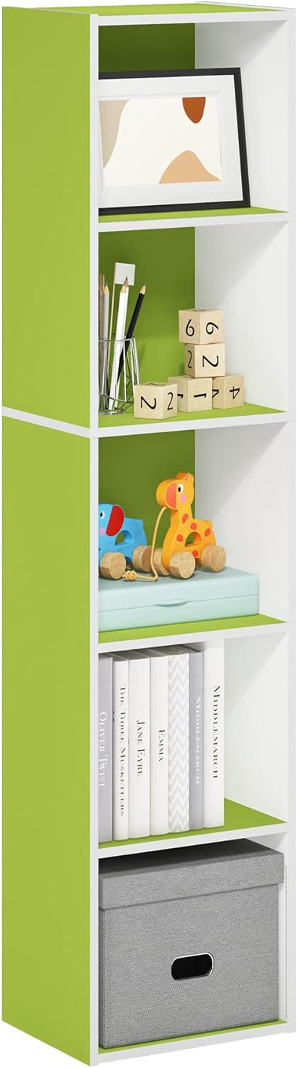 5-Cube Bookshelf, White, Reversible Bookcase for Living Room, Bedroom, Home Office