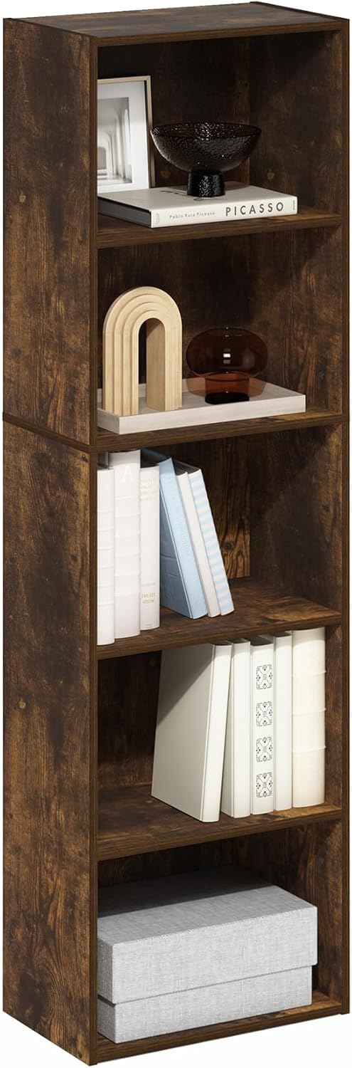 5-Cube Bookshelf, White, Reversible Bookcase for Living Room, Bedroom, Home Office