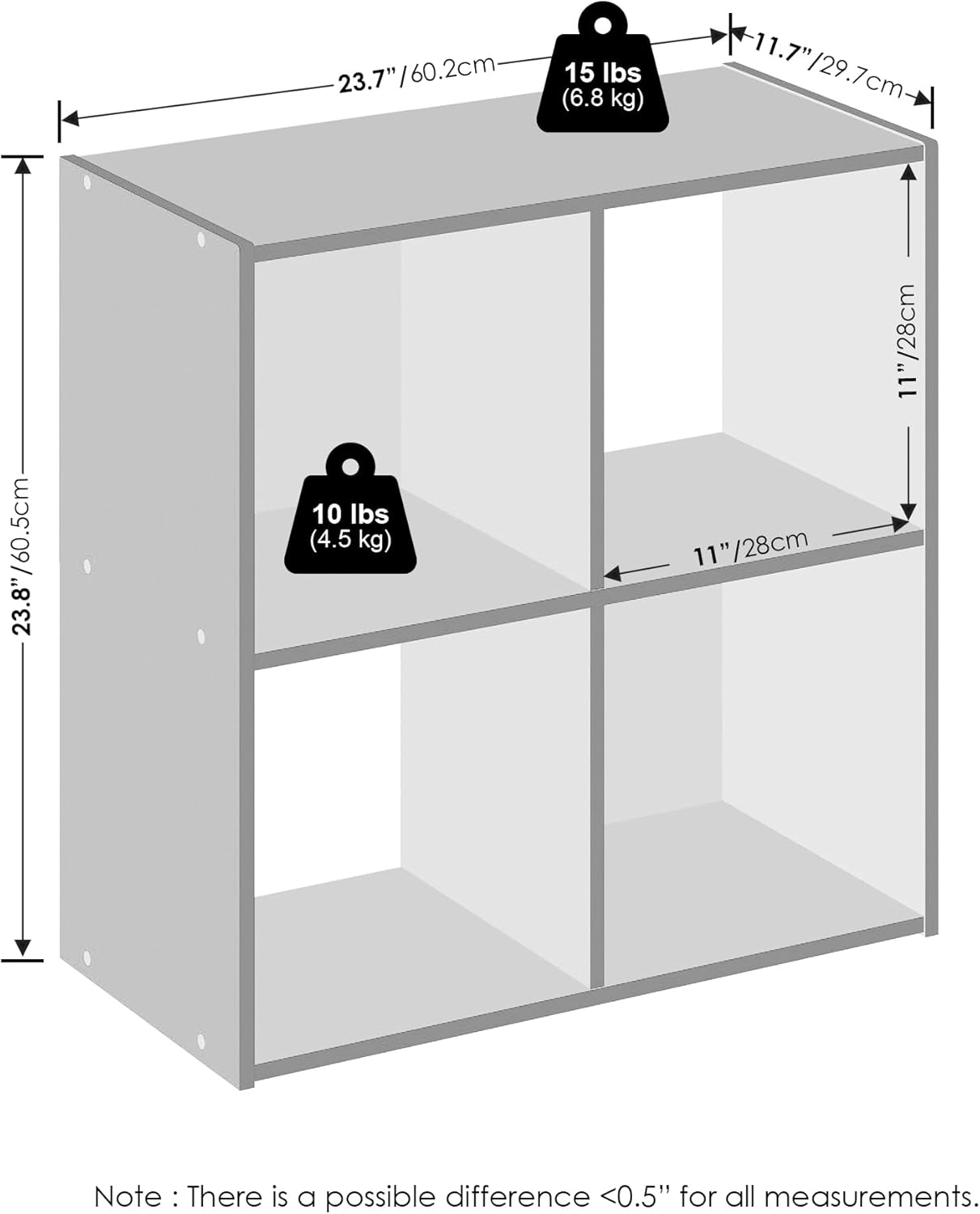 8-Cube Horizontal Bookshelf, White, Cube Storage Organizer for Bedroom & Living Room