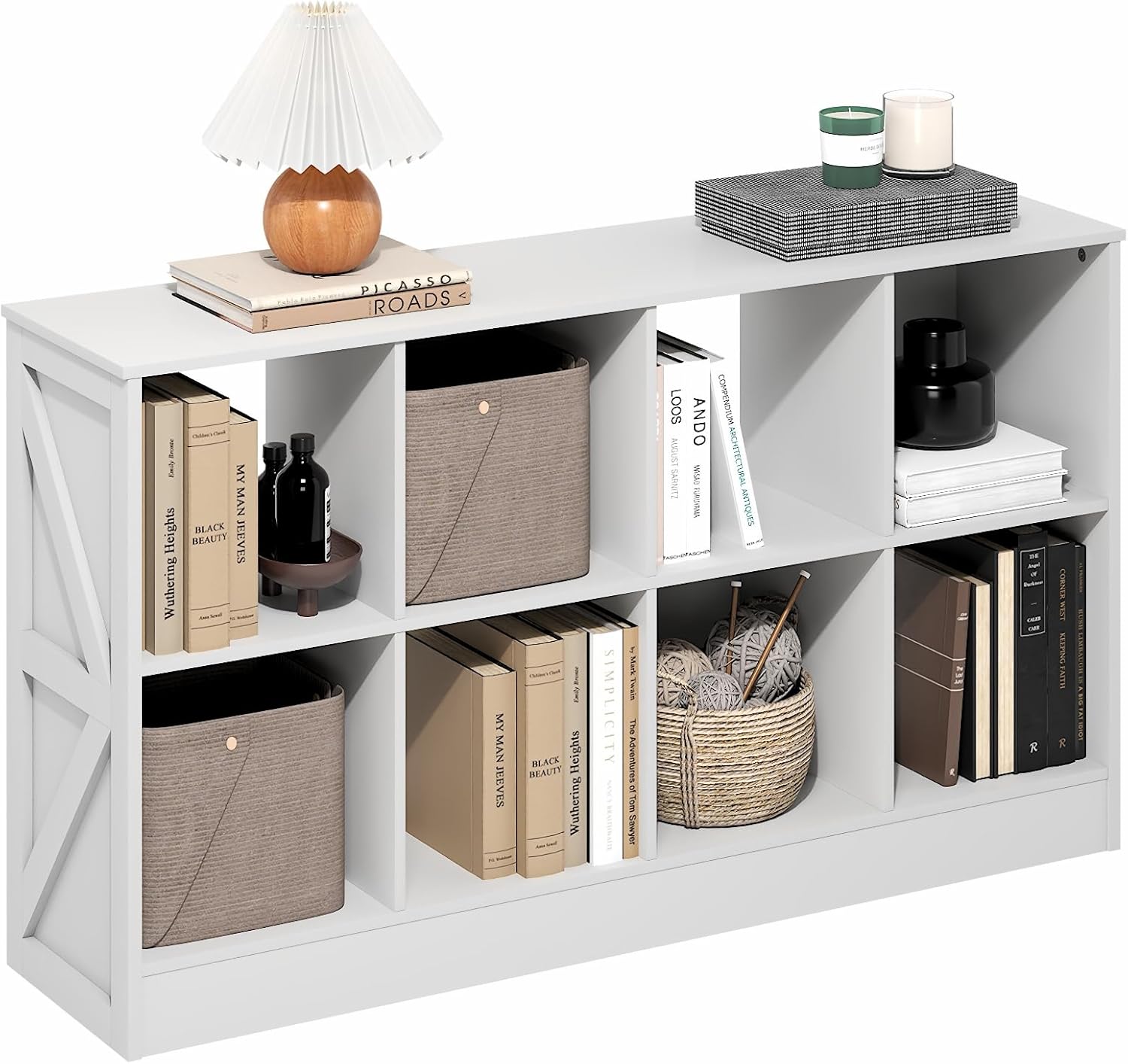 8-Cube Horizontal Bookshelf, White, Cube Storage Organizer for Bedroom & Living Room