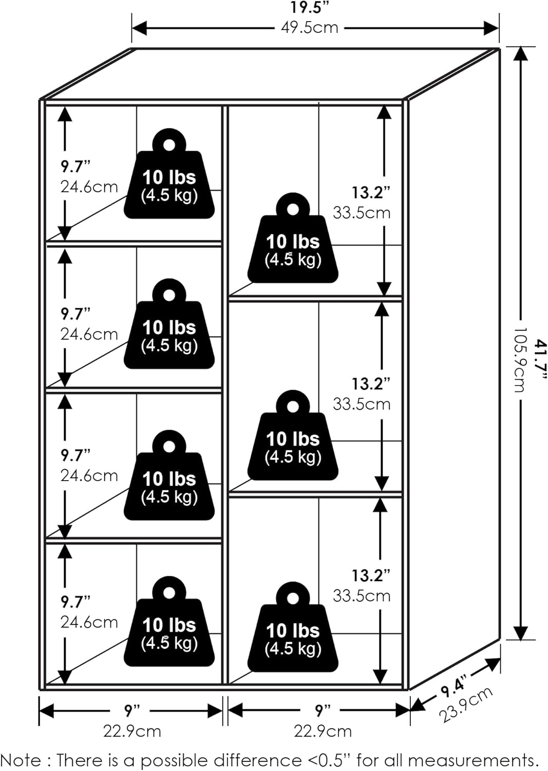 5-Cube Bookshelf, White, Reversible Bookcase for Living Room, Bedroom, Home Office