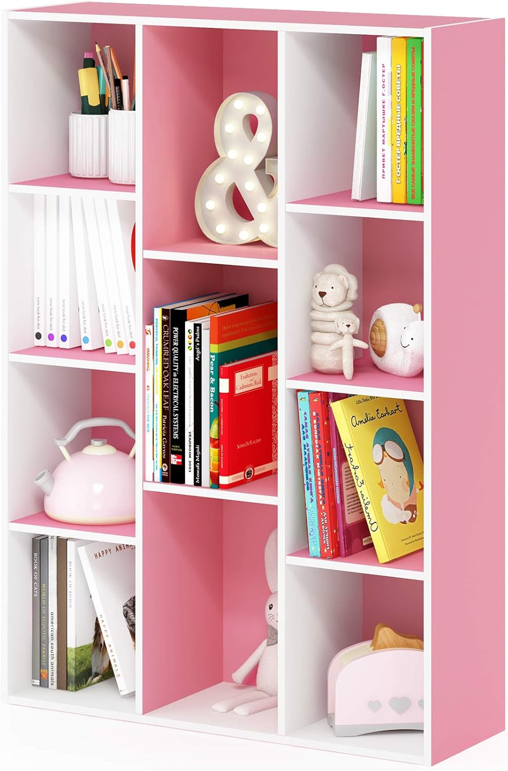 5-Cube Bookshelf, White, Reversible Bookcase for Living Room, Bedroom, Home Office